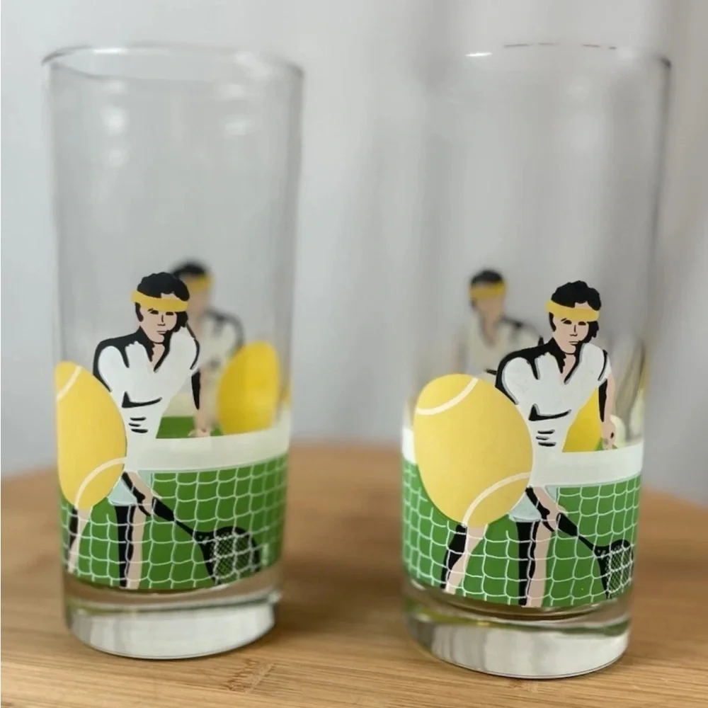 LIBBEY COOLER TUMBLER GLASSES 14 OZ 80’s TENNIS VINTAGE SPORTS BAR CUPS‎ - set 2